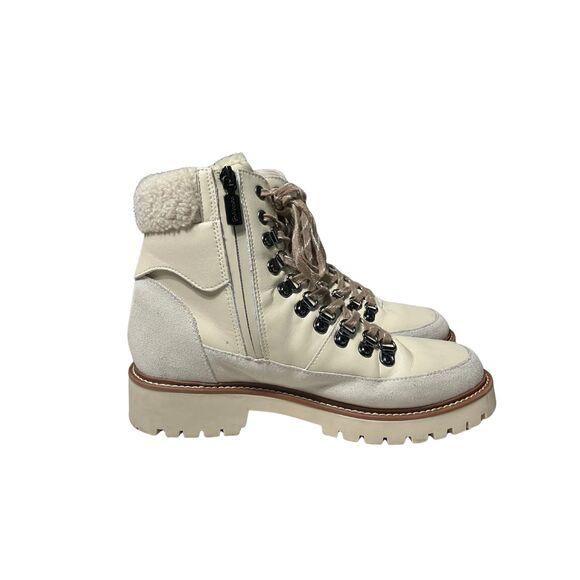 Blondo Natasia Waterproof Ankle Boots Women Beige Leather Suede Sherpa - Picture 4 of 12